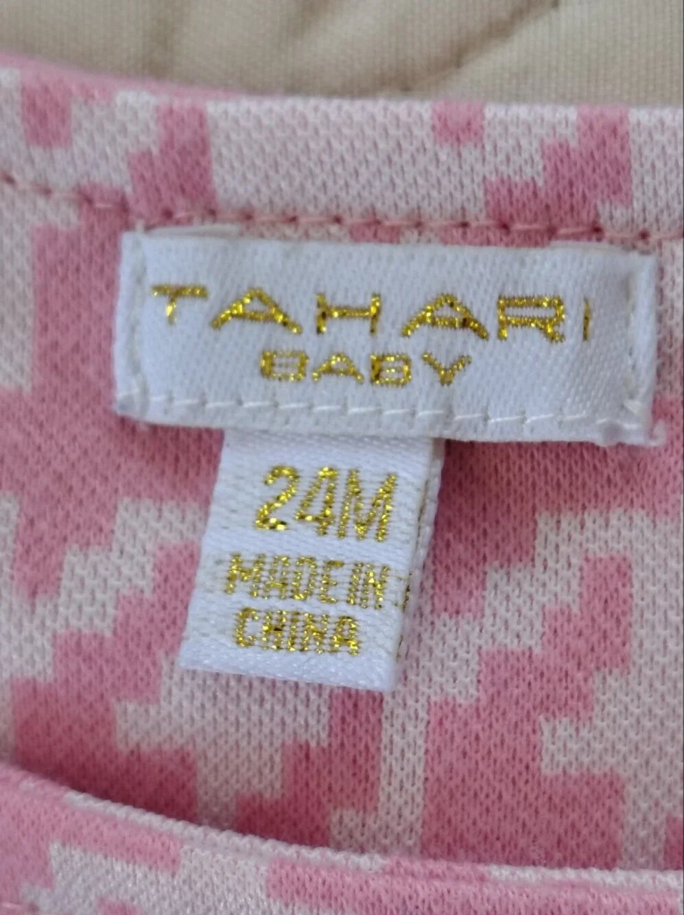 Tahari Pink and White Patterned Dress Size 24 Months.